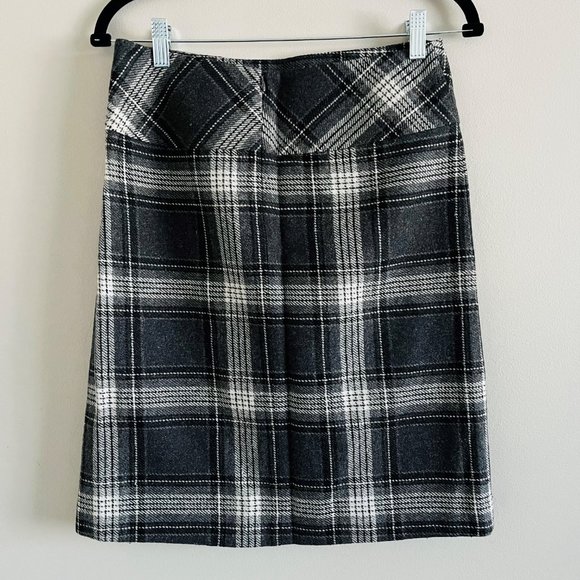 Jacob Gray Wool Plaid A-Line Skirt - Picture 2 of 10